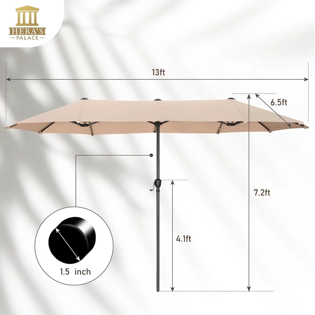 Alt view image 5 of 7 - HERA'S PALACE 13 ft Rectangle Patio Umbrellas Large Outdoor Umbrella with Crank Powerful UV Protective Table Umbrella Outdoor Patio for Backyard, Pool, Garden, Deck