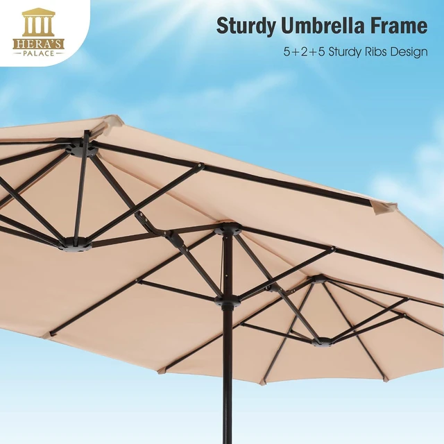 Alt view image 4 of 7 - HERA'S PALACE 13 ft Rectangle Patio Umbrellas Large Outdoor Umbrella with Crank Powerful UV Protective Table Umbrella Outdoor Patio for Backyard, Pool, Garden, Deck