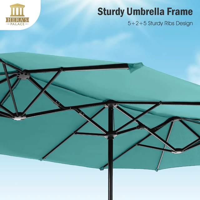 Alt view image 2 of 7 - 13 ft Large Double-Sided Patio Umbrella, Outdoor Umbrella, Turquoise