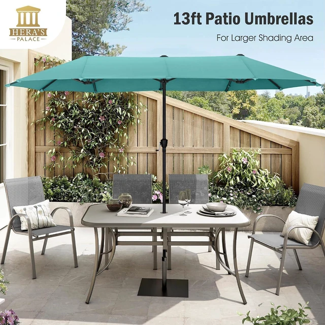 Alt view image 3 of 7 - 13 ft Large Double-Sided Patio Umbrella, Outdoor Umbrella, Turquoise
