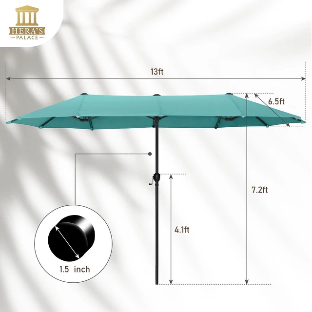 Alt view image 6 of 7 - 13 ft Large Double-Sided Patio Umbrella, Outdoor Umbrella, Turquoise