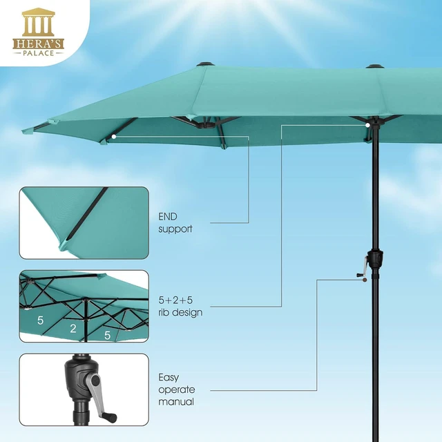 Alt view image 4 of 7 - 13 ft Large Double-Sided Patio Umbrella, Outdoor Umbrella, Turquoise