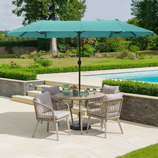 Alt view image 7 of 7 - 13 ft Large Double-Sided Patio Umbrella, Outdoor Umbrella, Turquoise