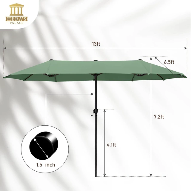 Alt view image 3 of 7 - 13 ft Large Double-Sided Patio Umbrella, Outdoor Umbrella, Mint