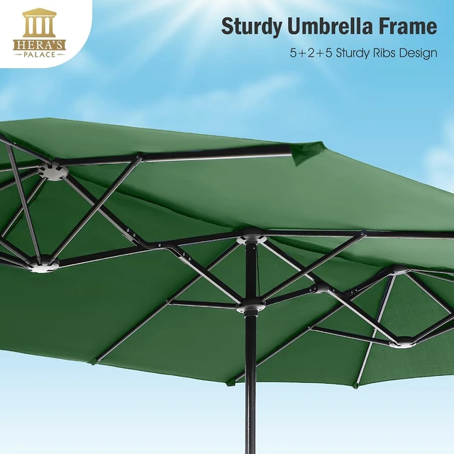 Alt view image 4 of 7 - 13 ft Large Double-Sided Patio Umbrella, Outdoor Umbrella, Mint