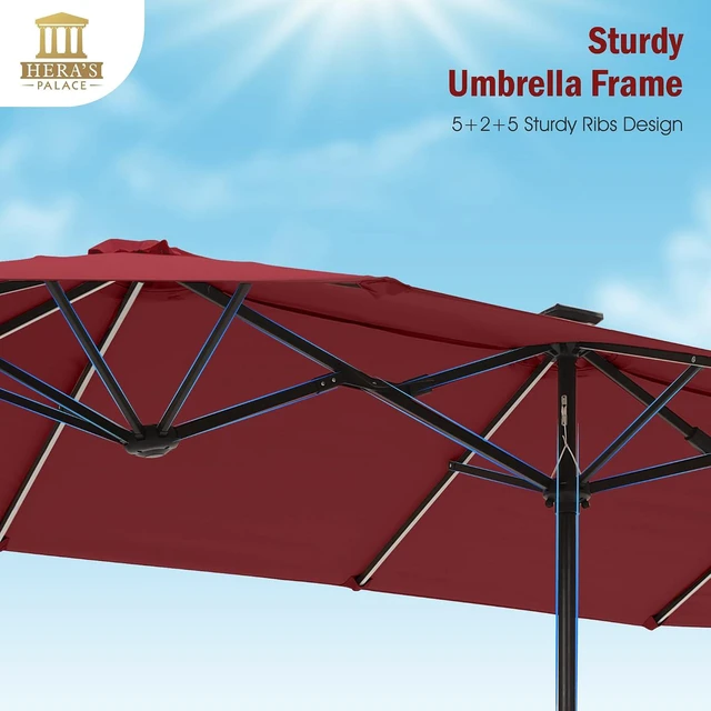 Alt view image 5 of 7 - 13 ft Patio Umbrella with 120 LED Solar Lights Outdoor Umbrella, Red