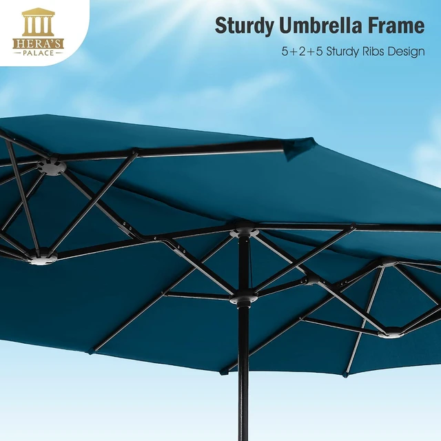 Alt view image 2 of 7 - 13 ft Large Double-Sided Patio Umbrella, Outdoor Umbrella, Cerulean