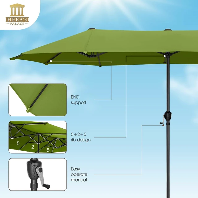 Alt view image 3 of 7 - 13 ft Large Double-Sided Patio Umbrella, Outdoor Umbrella, Lime