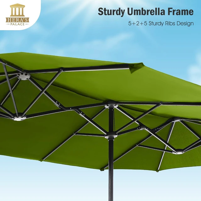 Alt view image 4 of 7 - 13 ft Large Double-Sided Patio Umbrella, Outdoor Umbrella, Lime