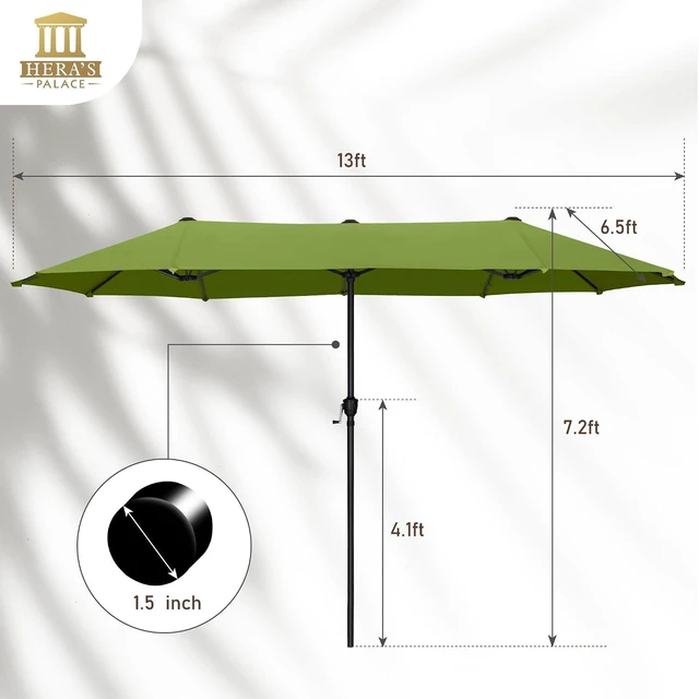 Alt view image 6 of 7 - 13 ft Large Double-Sided Patio Umbrella, Outdoor Umbrella, Lime
