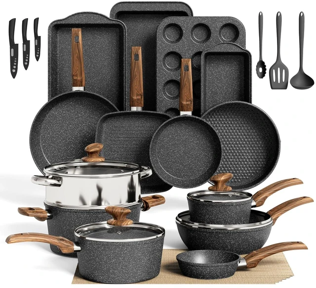 Main image of DishDelight 30 Pcs Pots and Pans Set Non Stick, Granite Induction Cookware
