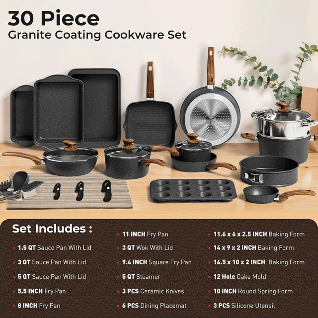 Alt view image 6 of 7 - DishDelight 30 Pcs Pots and Pans Set Non Stick, Granite Induction Cookware