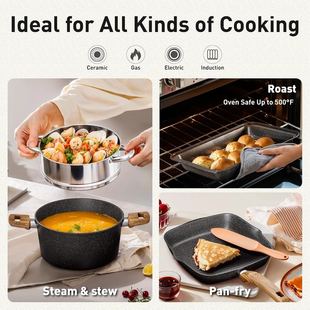 Alt view image 7 of 7 - DishDelight 30 Pcs Pots and Pans Set Non Stick, Granite Induction Cookware