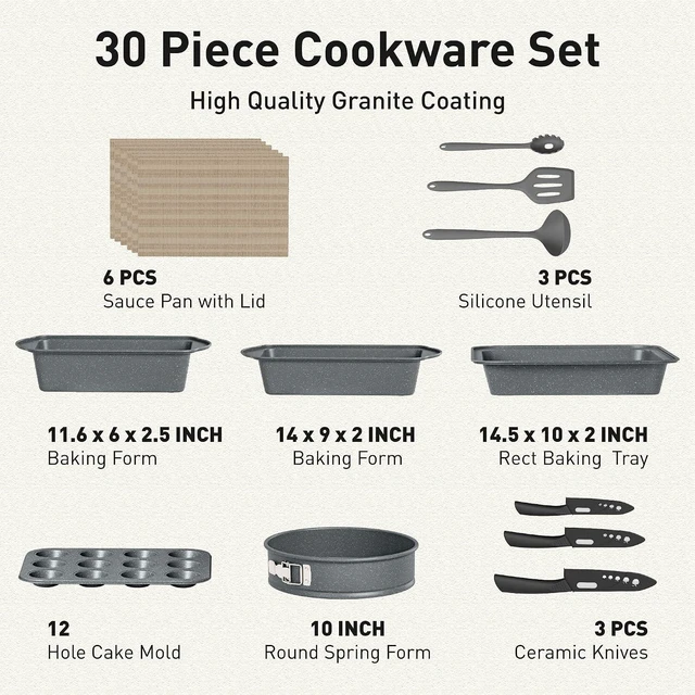 Alt view image 7 of 7 - DishDelight Pots and Pans Set, 30 Piece Nonstick Kitchen Cookware Sets
