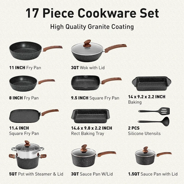 Alt view image 2 of 7 - DishDelight 17 Piece Pots and Pans Set Non Stick, Kitchen Cookware Set