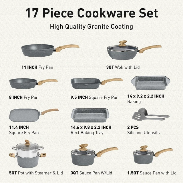 Alt view image 2 of 7 - DishDelight Pots and Pans Set, Nonstick Kitchen Cookware Set, Grey