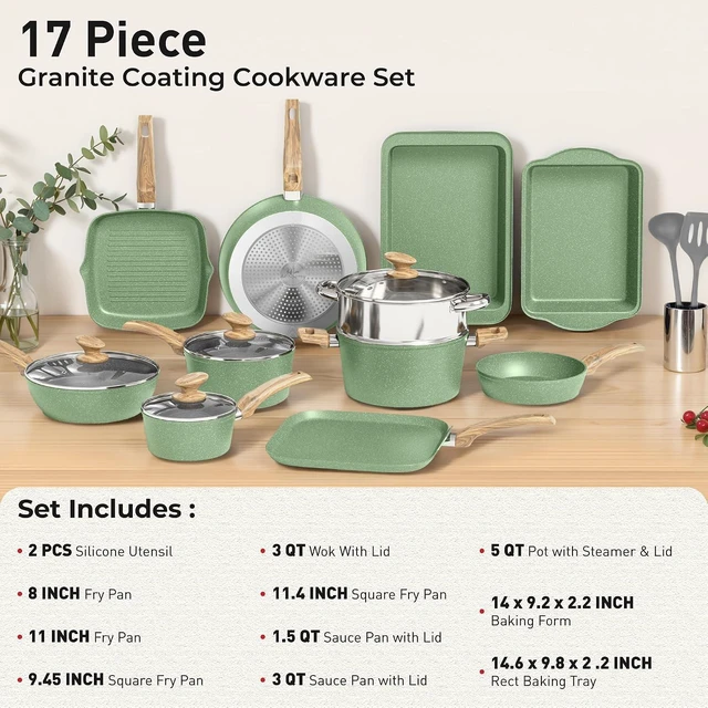 Alt view image 2 of 7 - DishDelight 17 Piece Pots and Pans Set, Nonstick Kitchen Cookware Sets