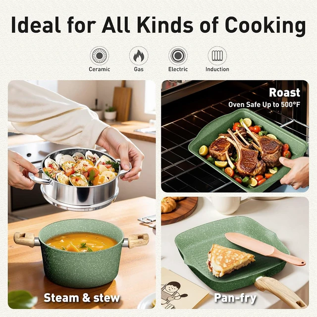 Alt view image 3 of 7 - DishDelight 17 Piece Pots and Pans Set, Nonstick Kitchen Cookware Sets