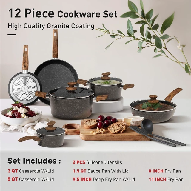 Alt view image 2 of 7 - DishDelight Non Stick Pots and Pans Set, 12 Piece Kitchen Cookware Sets