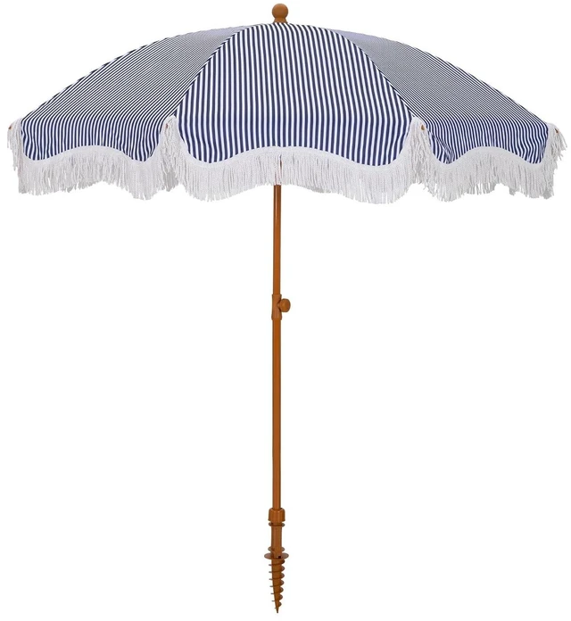 Main image of 7ft Beach Umbrella with Sand Anchor, Fringe Umbrella for Pool, Stripe