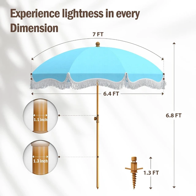 Alt view image 6 of 7 - 7ft Beach Umbrella with Sand Anchor, Fringe Umbrella for Pool, Blue