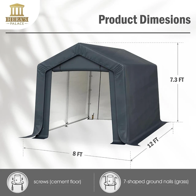 Alt view image 7 of 7 - 8x12ft Heavy Duty Motorcycle Storage Sheds Small Carport