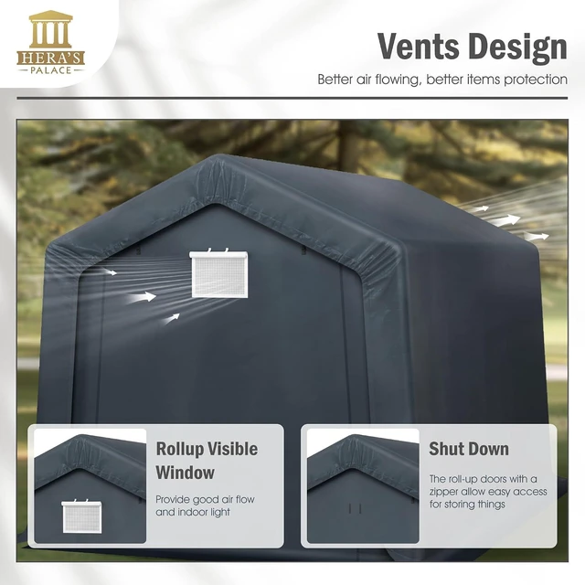 Alt view image 4 of 7 - 8x12ft Heavy Duty Motorcycle Storage Sheds Small Carport