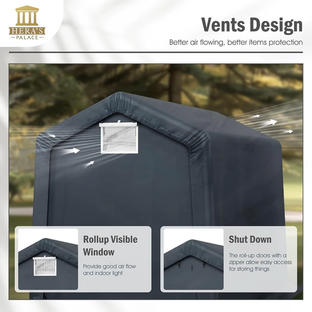 Alt view image 5 of 7 - 6x10ft Heavy Duty Motorcycle Storage Sheds Small Carport