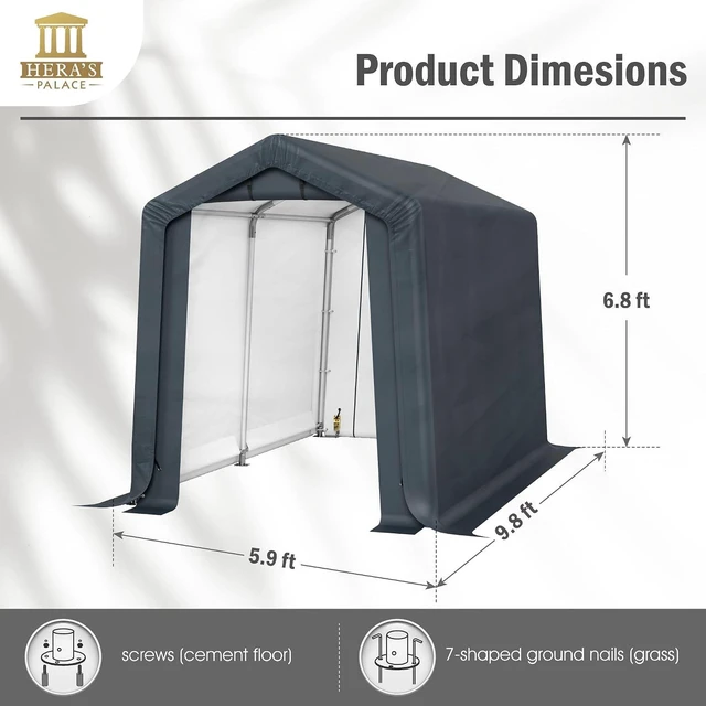 Alt view image 7 of 7 - 6x10ft Heavy Duty Motorcycle Storage Sheds Small Carport