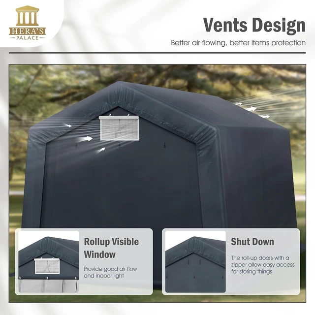 Alt view image 6 of 7 - 10x15ft Heavy Duty Carport Storage Sheds Portable Canopy