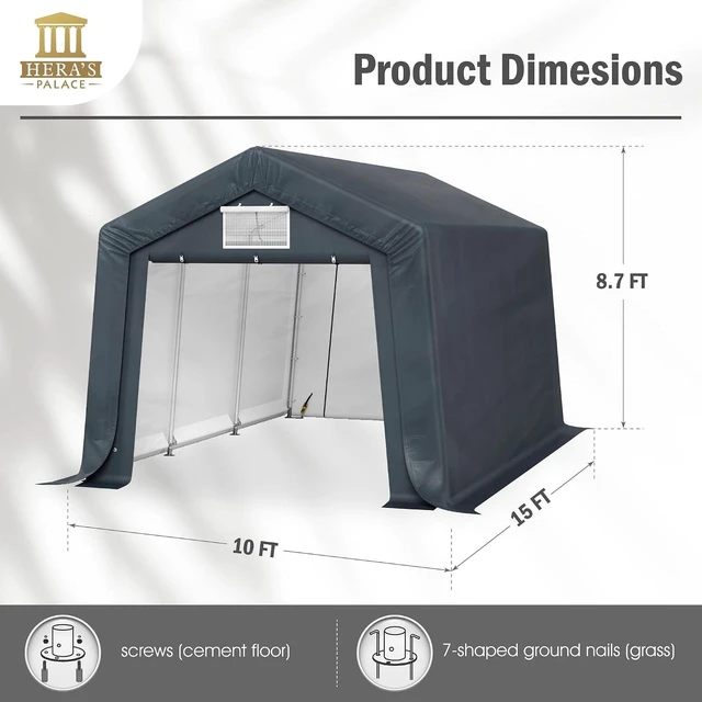 Alt view image 5 of 7 - 10x15ft Heavy Duty Carport Storage Sheds Portable Canopy