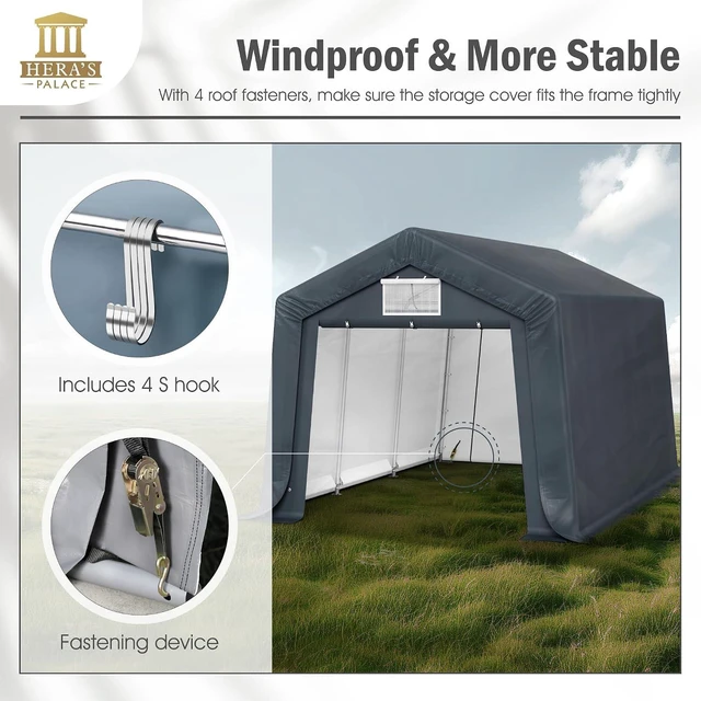 Alt view image 7 of 7 - 10x15ft Heavy Duty Carport Storage Sheds Portable Canopy
