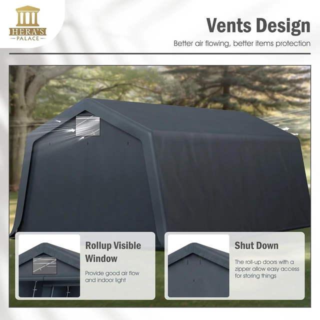 Alt view image 7 of 7 - 13x22ft Heavy Duty Carport Storage Sheds Portable Canopy