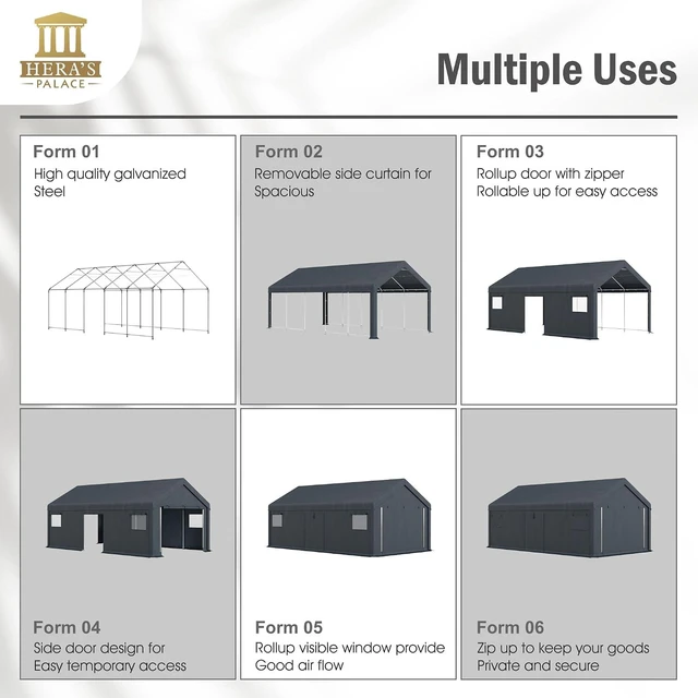Alt view image 3 of 7 - 13x24ft Heavy Duty Carport Storage Sheds Portable Canopy