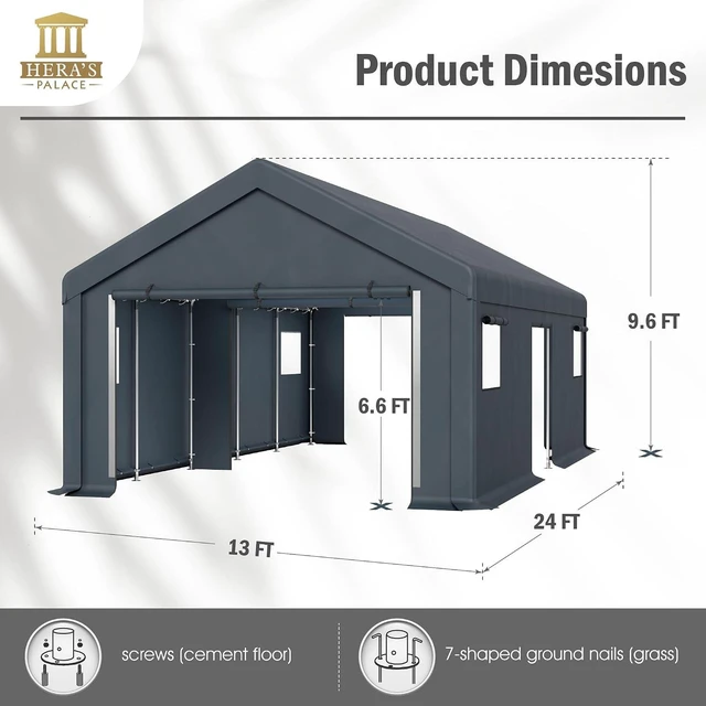 Alt view image 6 of 7 - 13x24ft Heavy Duty Carport Storage Sheds Portable Canopy