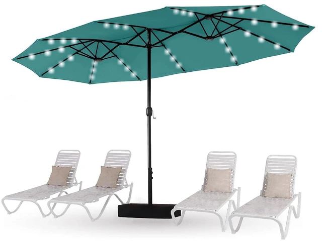 Main image of 15ft Patio Umbrella with Solar lights & Base, Large Umbrellas, Turquoise
