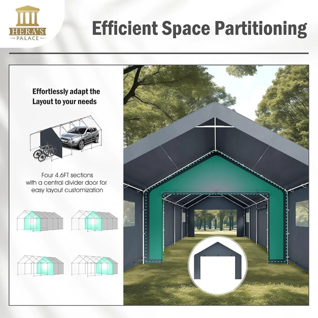 Alt view image 5 of 7 - 13x24ft Heavy Duty Carport Storage Sheds Portable Canopy