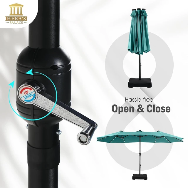 Alt view image 6 of 7 - 15ft Patio Umbrella with Solar lights & Base, Large Umbrellas, Turquoise