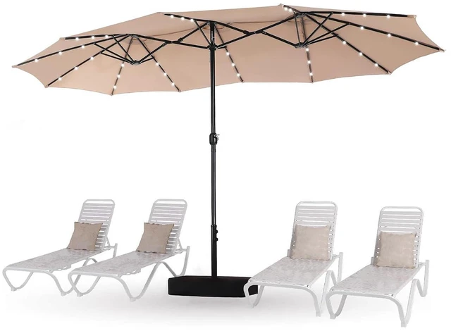 Main image of 15ft Patio Umbrella with Solar lights & Base, Large Umbrellas, Beige