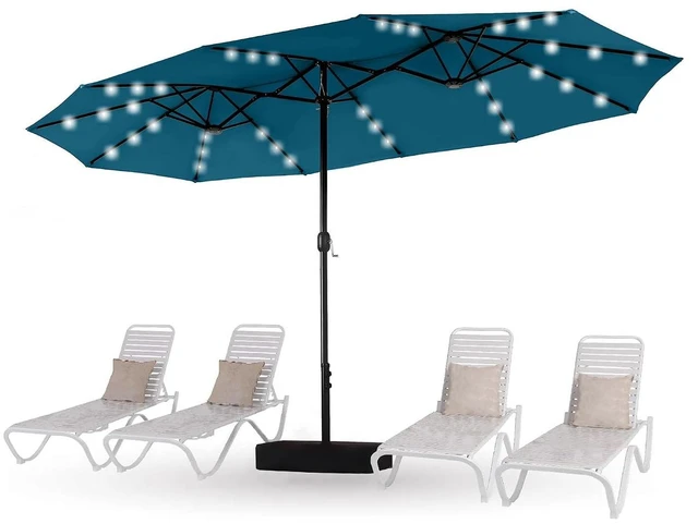 Main image of 15ft Patio Umbrella with Solar lights & Base, Large Umbrellas, Cerulean