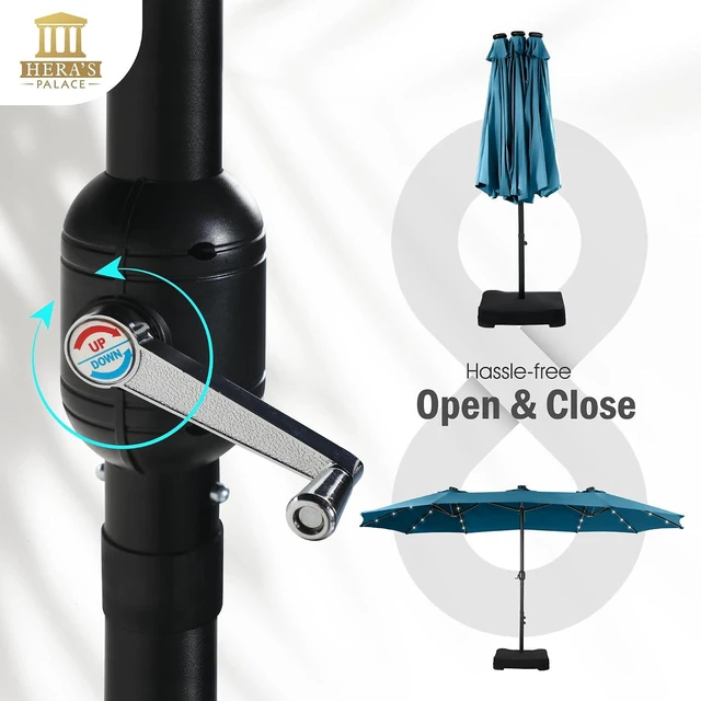 Alt view image 7 of 7 - 15ft Patio Umbrella with Solar lights & Base, Large Umbrellas, Cerulean