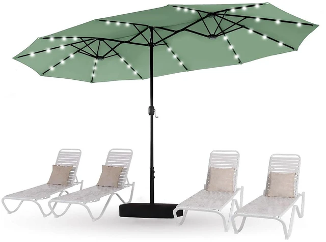Main image of 15ft Patio Umbrella with Solar lights & Base, Large Umbrellas, Mint