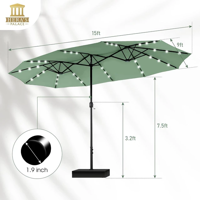 Alt view image 6 of 6 - 15ft Patio Umbrella with Solar lights & Base, Large Umbrellas, Mint