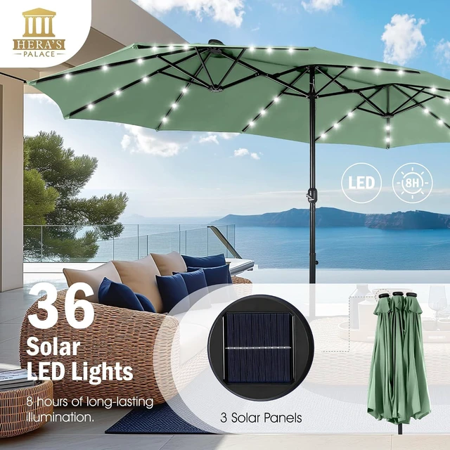 Alt view image 4 of 6 - 15ft Patio Umbrella with Solar lights & Base, Large Umbrellas, Mint