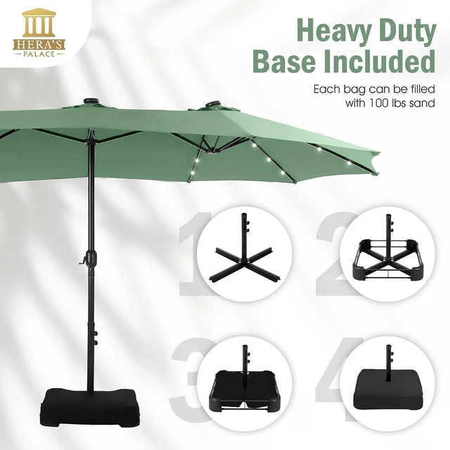 Alt view image 5 of 6 - 15ft Patio Umbrella with Solar lights & Base, Large Umbrellas, Mint