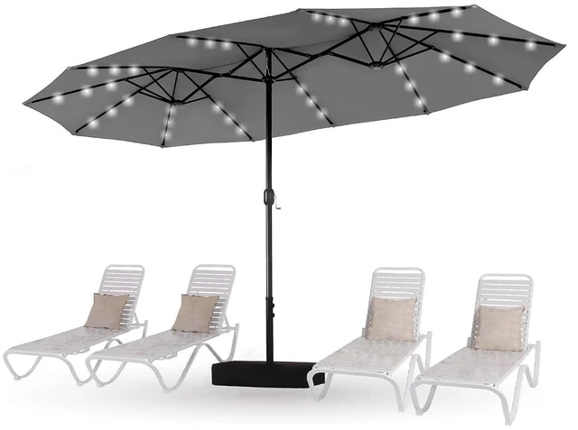 Main image of 15ft Patio Umbrella with Solar lights & Base, Large Umbrellas, Smoky Gray