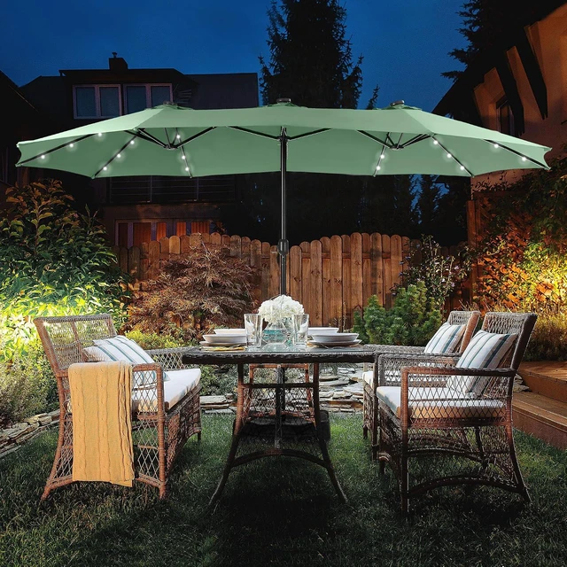 Alt view image 2 of 6 - 15ft Patio Umbrella with Solar lights & Base, Large Umbrellas, Mint