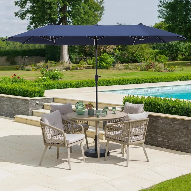Alt view image 2 of 7 - 13 ft Large Double-Sided Patio Umbrella, Outdoor Umbrella, Navy Blue