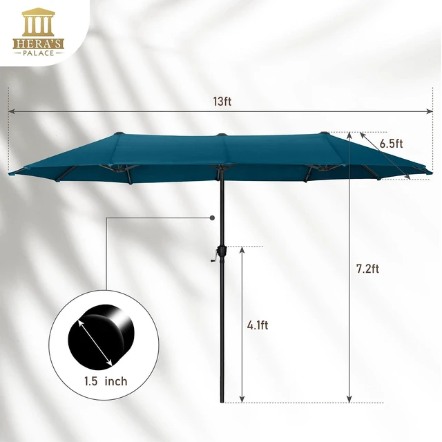 Alt view image 4 of 7 - 13 ft Large Double-Sided Patio Umbrella, Outdoor Umbrella, Cerulean