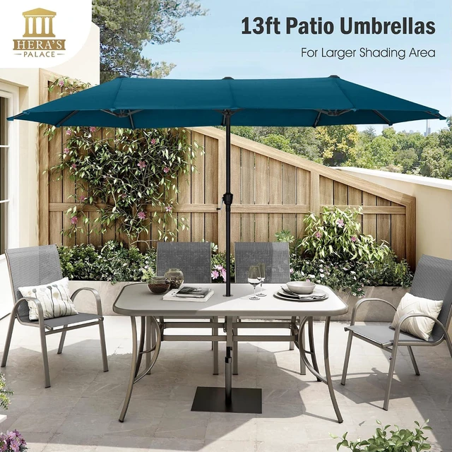 Alt view image 6 of 7 - 13 ft Large Double-Sided Patio Umbrella, Outdoor Umbrella, Cerulean